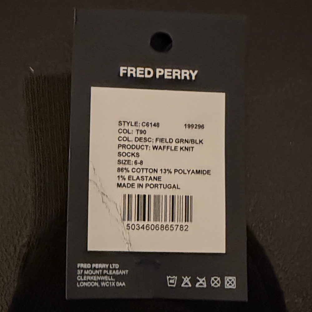 Fred Perry Men's Olive and Black Casual Socks - Picture 3 of 3